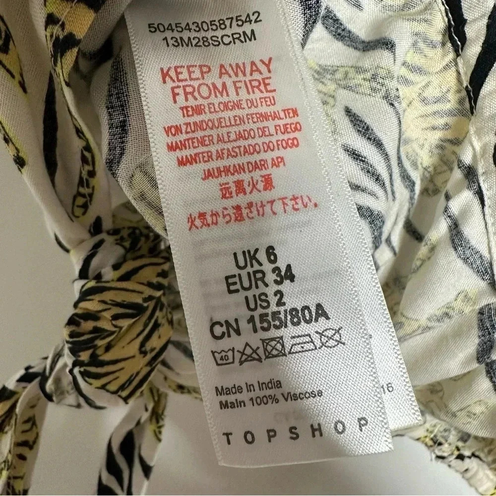 TOPSHOP Nordstrom NWT Tiger Animal Print Puff Sleeve Crop Tie Front Blouse - Picture 9 of 9